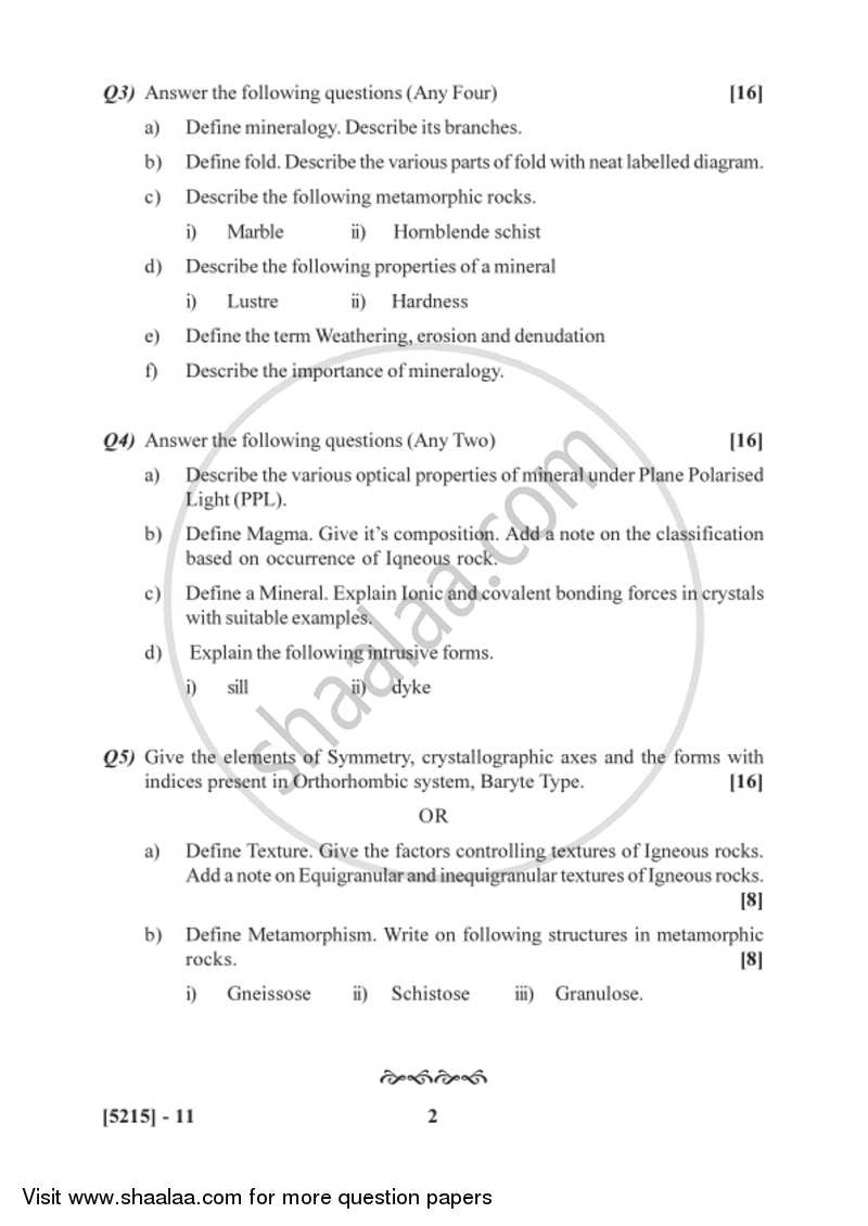 Mineralogy and Petrology 2017-2018 - B.Sc. - Semester 2 (FYBSc) - University of Pune question paper with PDF download