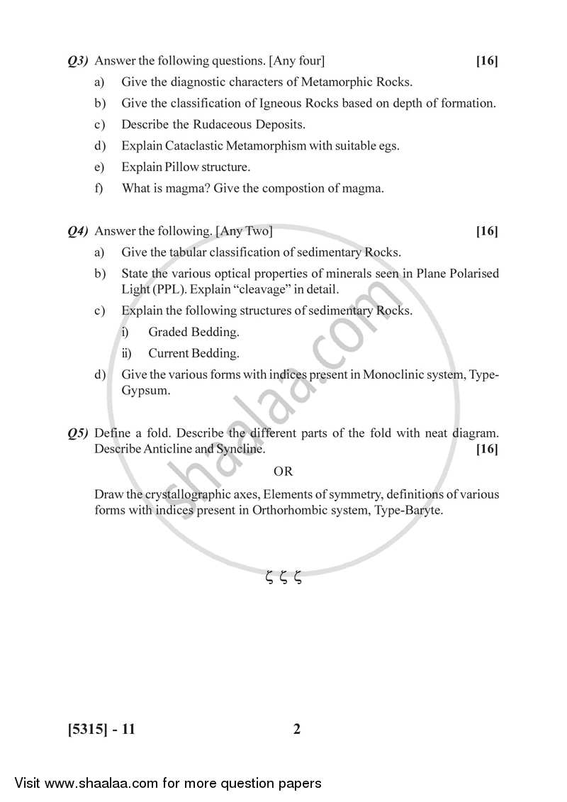 Mineralogy and Petrology 2017-2018 - B.Sc. - Semester 2 (FYBSc) - University of Pune question paper with PDF download