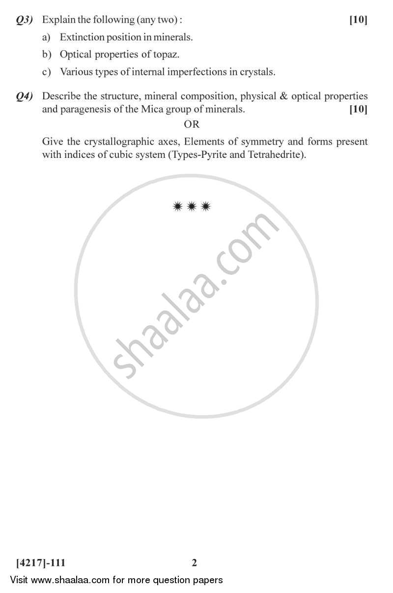 Mineralogy 2012-2013 - B.Sc. - Semester 3 (SYBSc) - University of Pune question paper with PDF download