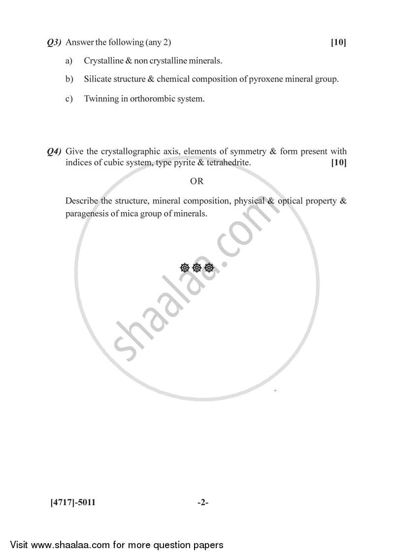 Mineralogy 2014-2015 - B.Sc. - Semester 3 (SYBSc) - University of Pune question paper with PDF download