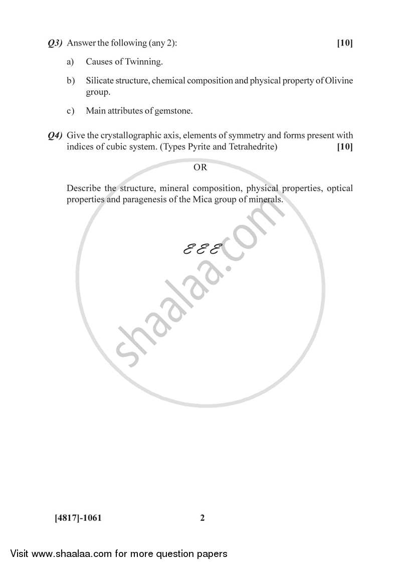 Mineralogy 2015-2016 - B.Sc. - Semester 3 (SYBSc) - University of Pune question paper with PDF download