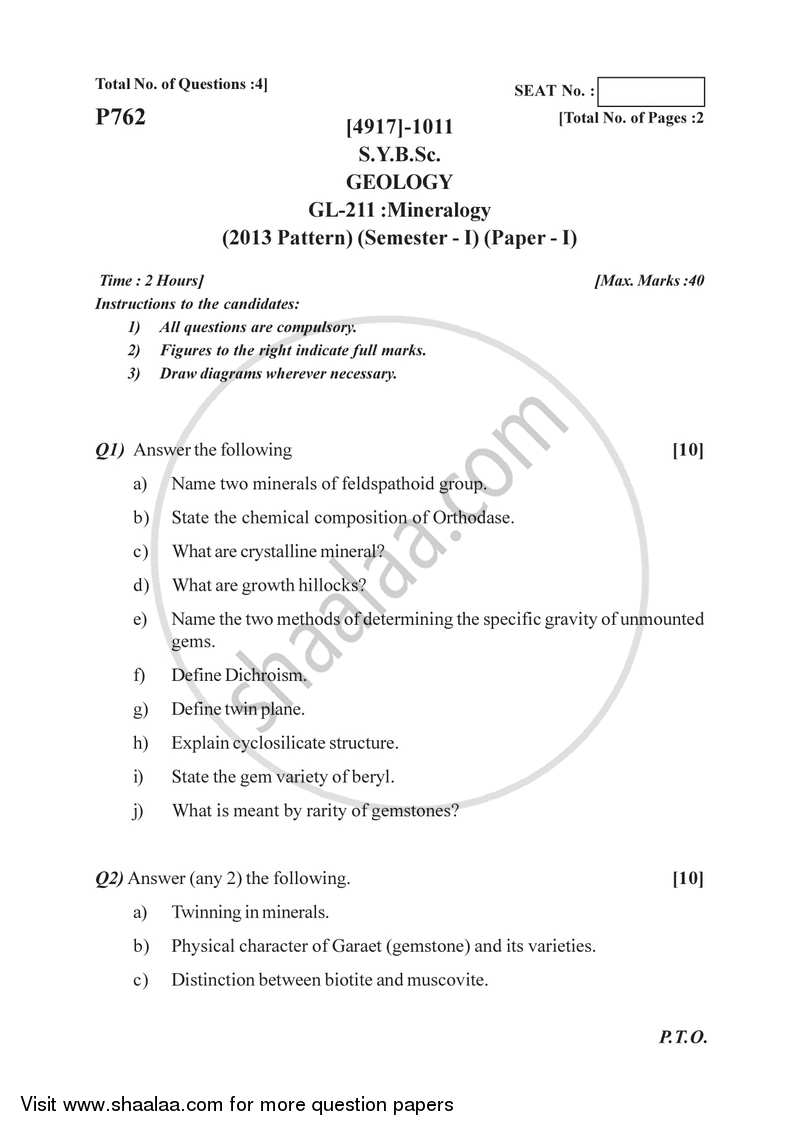 Mineralogy 2015-2016 - B.Sc. - Semester 3 (SYBSc) - University of Pune question paper with PDF download