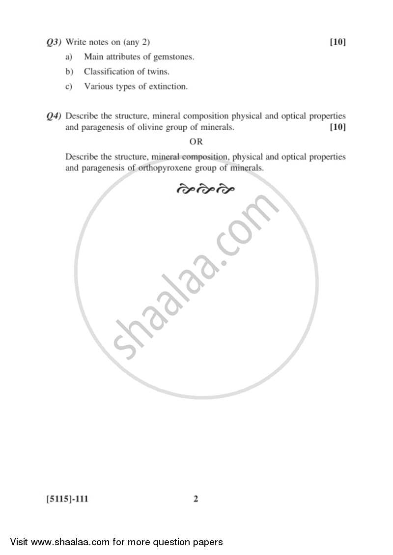 Mineralogy 2016-2017 - B.Sc. - Semester 3 (SYBSc) - University of Pune question paper with PDF download