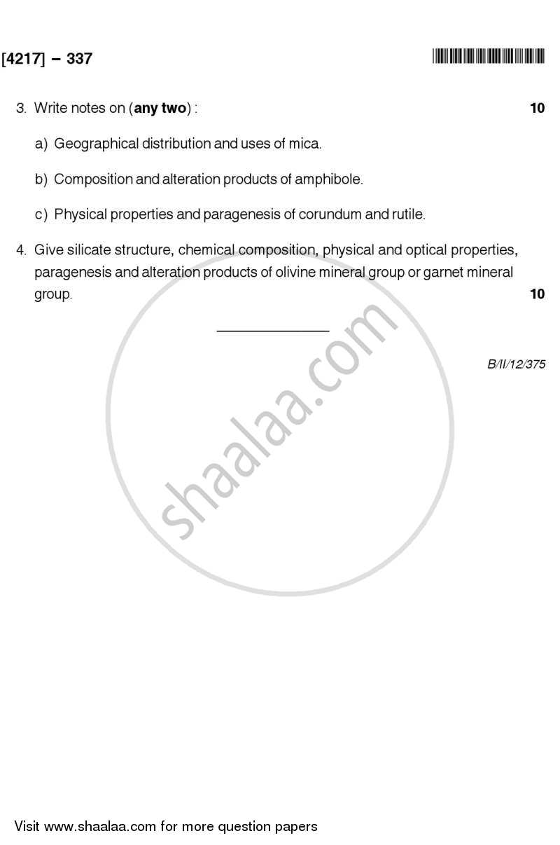 Mineralogy 2012-2013 - B.Sc. - Semester 5 (TYBSc) - University of Pune question paper with PDF download