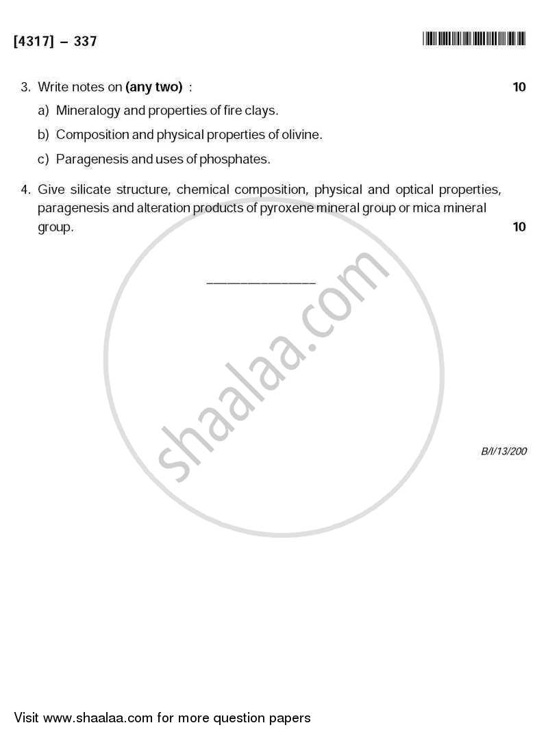 Mineralogy 2013-2014 - B.Sc. - Semester 5 (TYBSc) - University of Pune question paper with PDF download