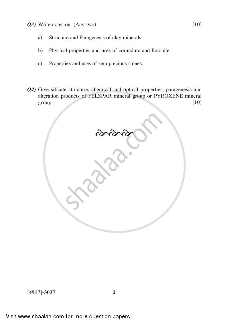 Mineralogy 2015-2016 - B.Sc. - Semester 5 (TYBSc) - University of Pune question paper with PDF download