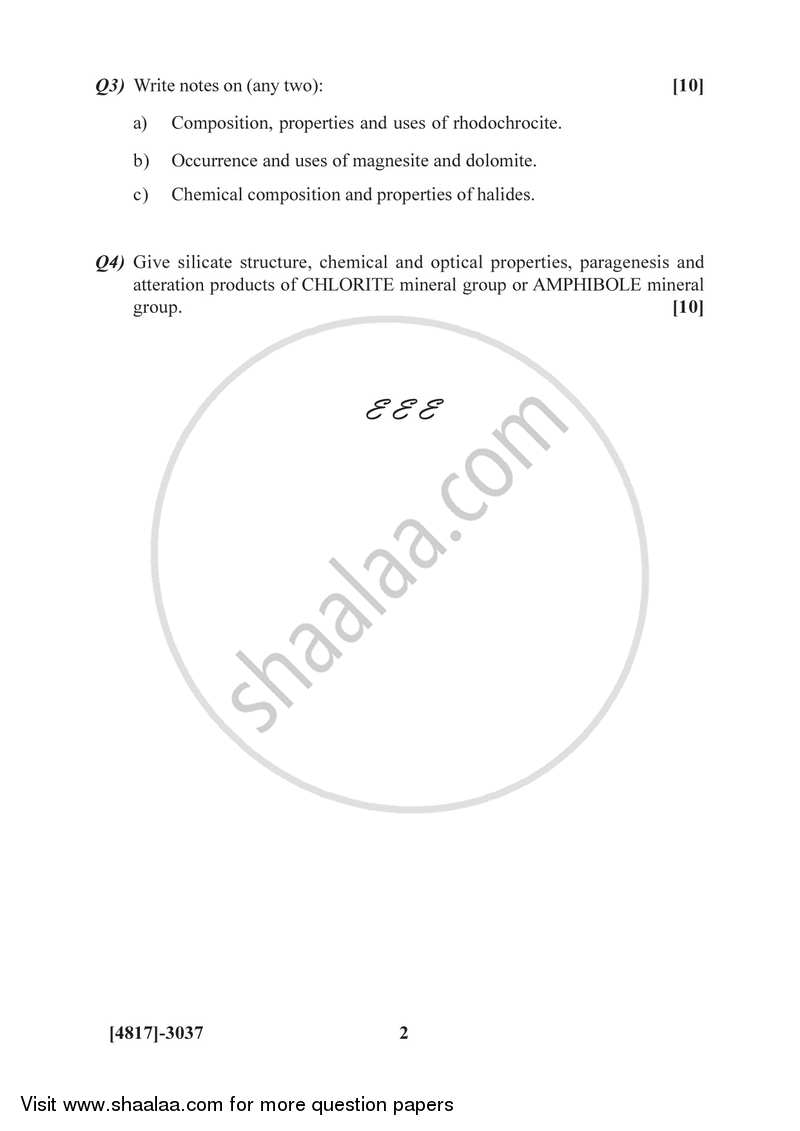 Mineralogy 2015-2016 - B.Sc. - Semester 5 (TYBSc) - University of Pune question paper with PDF download