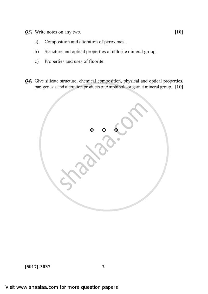 Mineralogy 2016-2017 - B.Sc. - Semester 5 (TYBSc) - University of Pune question paper with PDF download