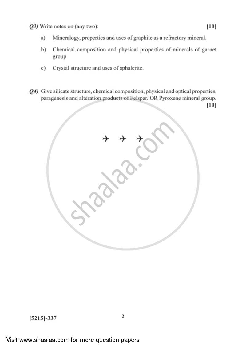 Mineralogy 2017-2018 - B.Sc. - Semester 5 (TYBSc) - University of Pune question paper with PDF download