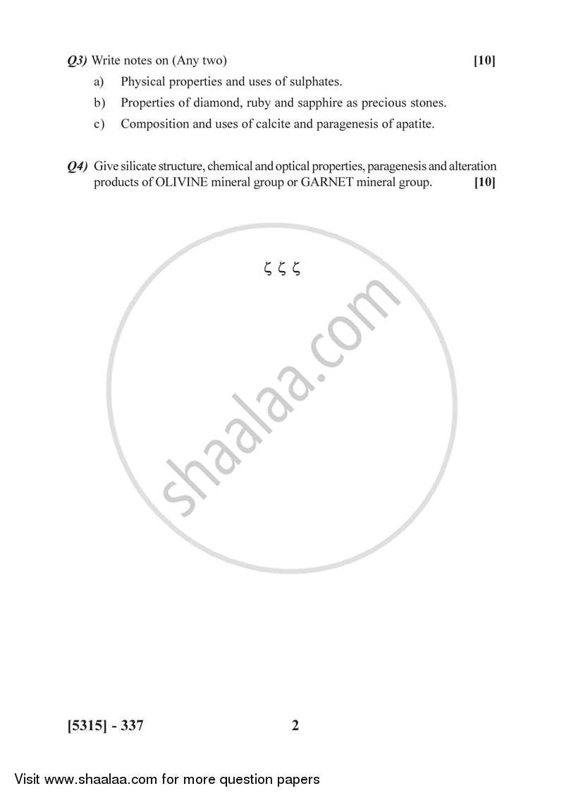 Mineralogy 2017-2018 - B.Sc. - Semester 5 (TYBSc) - University of Pune question paper with PDF download