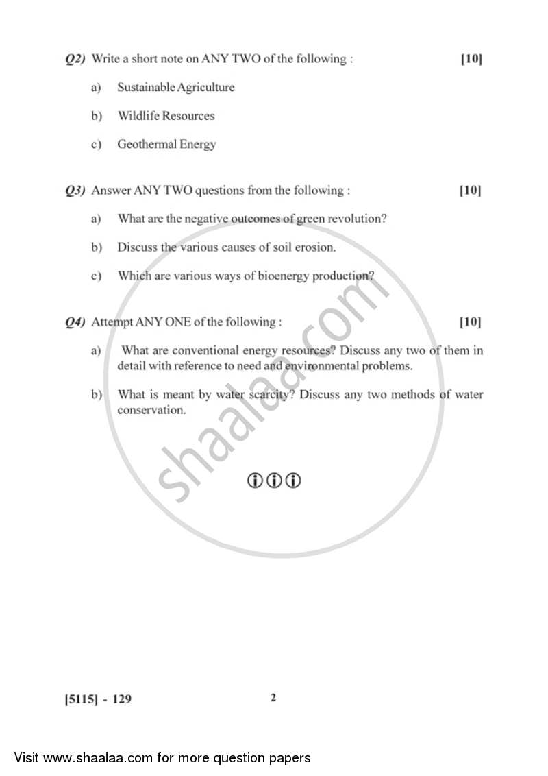 Natural Resources, Energy and Their Management 2016-2017 - B.Sc. - Semester 3 (SYBSc) - University of Pune question paper with PDF download