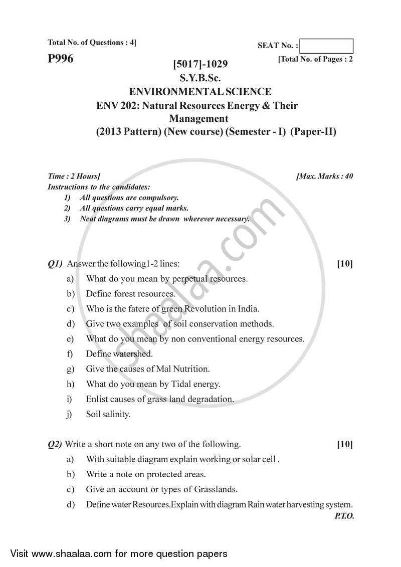 Natural Resources, Energy and Their Management 2016-2017 - B.Sc. - Semester 3 (SYBSc) - University of Pune question paper with PDF download