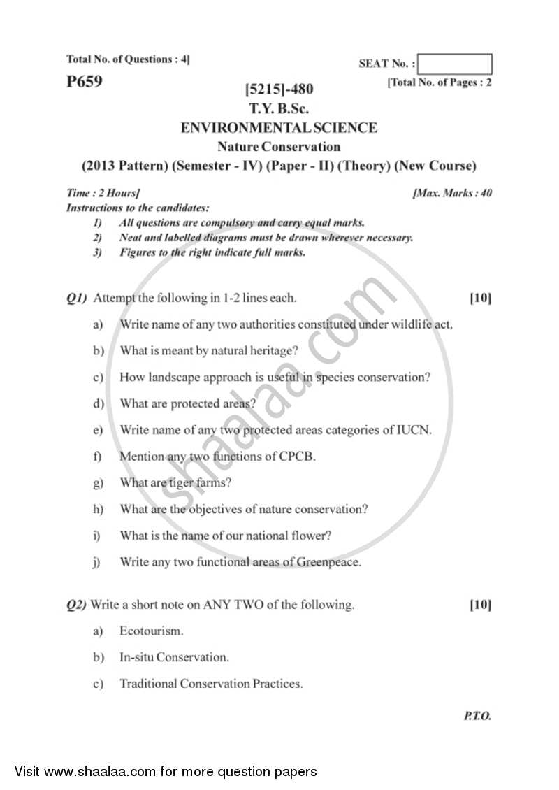 Nature Conservation 2017-2018 - B.Sc. - Semester 6 (TYBSc) - University of Pune question paper with PDF download