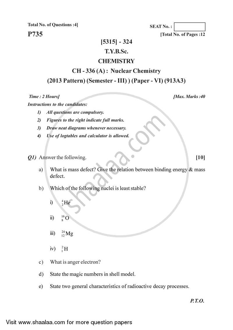 Nuclear Chemistry 2017-2018 - B.Sc. - Semester 5 (TYBSc) - University of Pune question paper with PDF download
