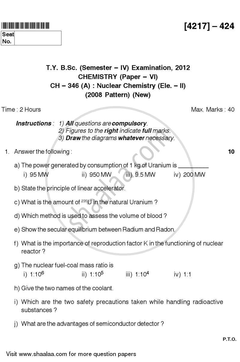 Nuclear Chemistry 2012-2013 - B.Sc. - Semester 6 (TYBSc) - University of Pune question paper with PDF download