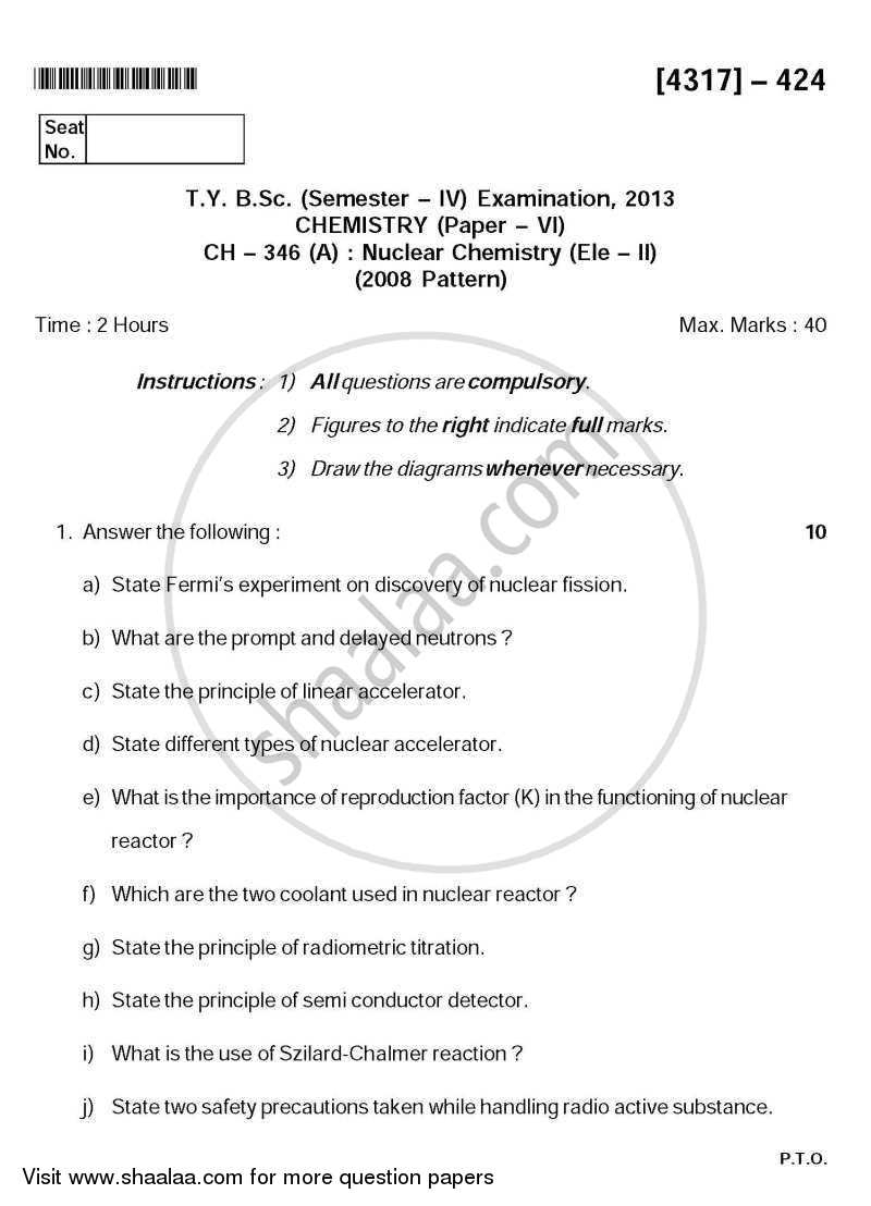 Nuclear Chemistry 2013-2014 - B.Sc. - Semester 6 (TYBSc) - University of Pune question paper with PDF download