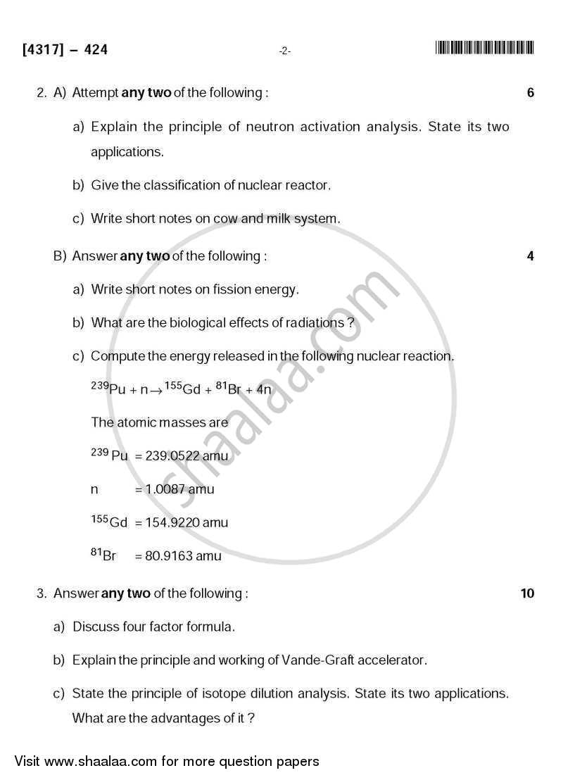 Nuclear Chemistry 2013-2014 - B.Sc. - Semester 6 (TYBSc) - University of Pune question paper with PDF download