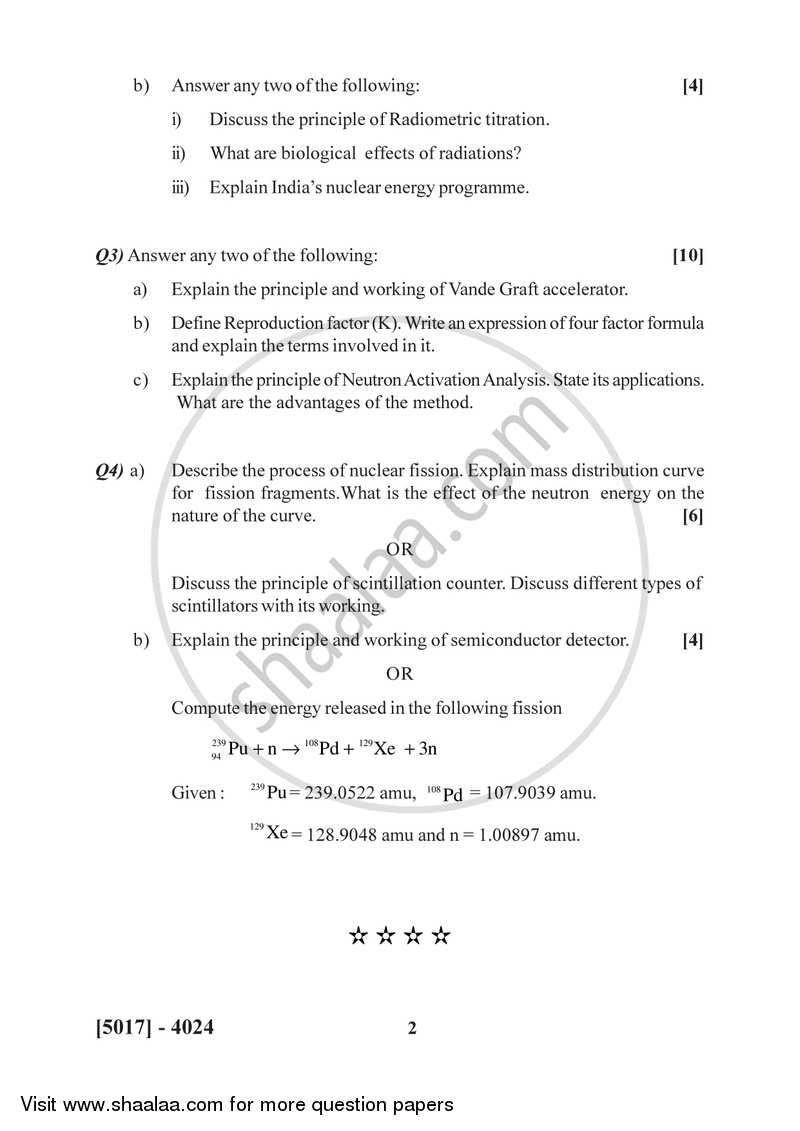Nuclear Chemistry 2016-2017 - B.Sc. - Semester 6 (TYBSc) - University of Pune question paper with PDF download
