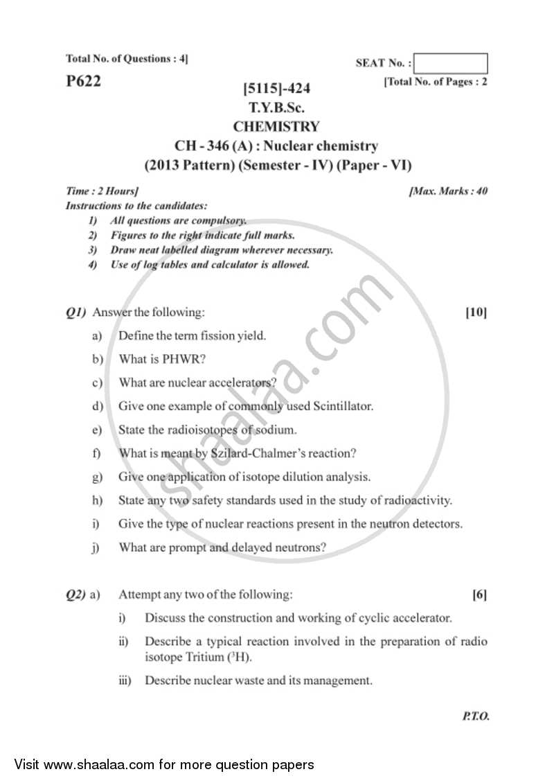 Nuclear Chemistry 2016-2017 - B.Sc. - Semester 6 (TYBSc) - University of Pune question paper with PDF download