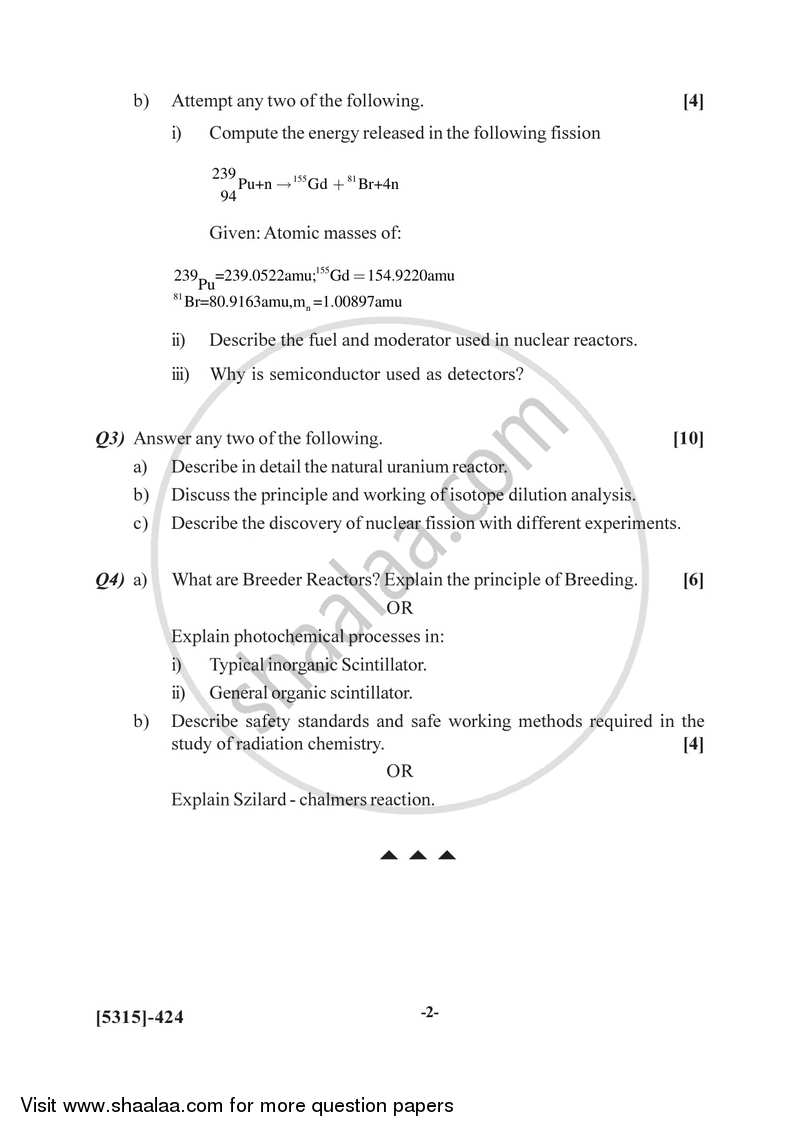 Nuclear Chemistry 2017-2018 - B.Sc. - Semester 6 (TYBSc) - University of Pune question paper with PDF download