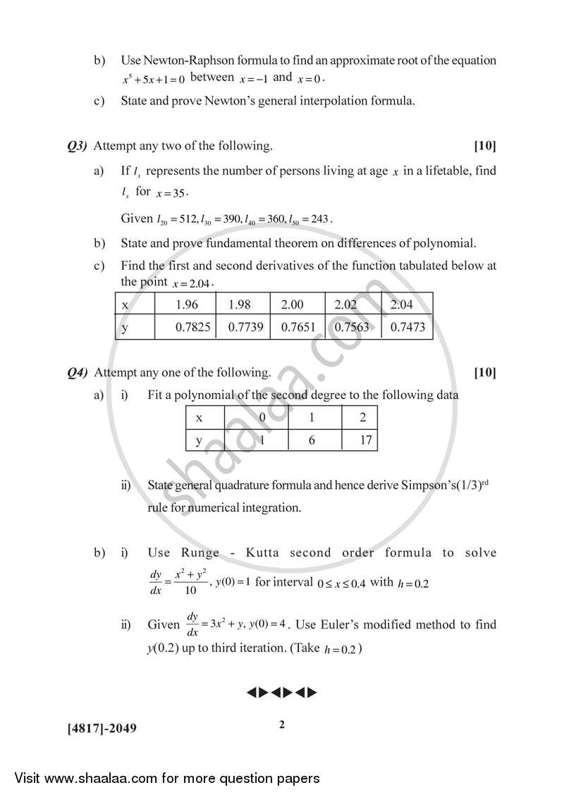 Numerical Methods and It’s Applications 2015-2016 - B.Sc. - Semester 4 (SYBSc) - University of Pune question paper with PDF download