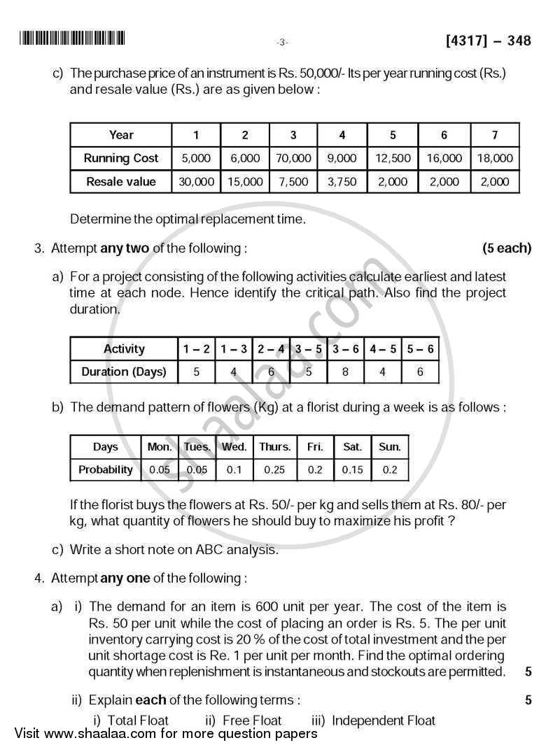 Operations Management 2013-2014 - B.Sc. - Semester 5 (TYBSc) - University of Pune question paper with PDF download