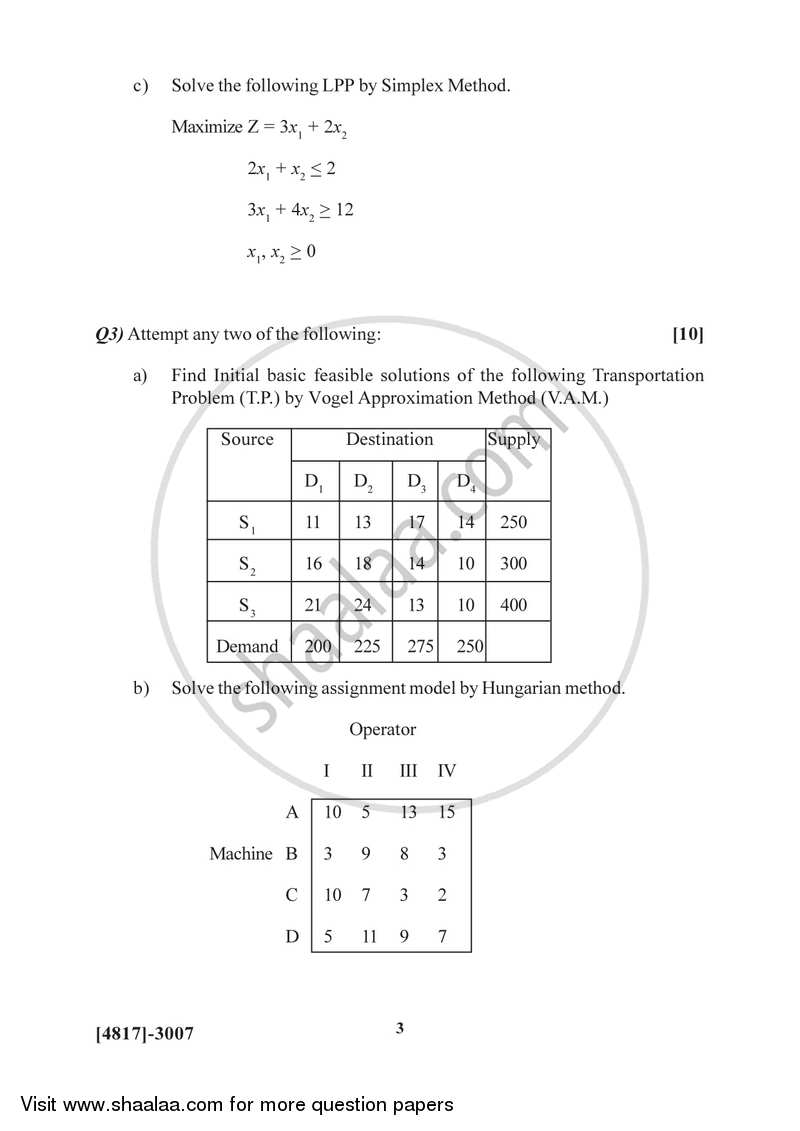 Operations Research 2015-2016 - B.Sc. - Semester 5 (TYBSc) - University of Pune question paper with PDF download
