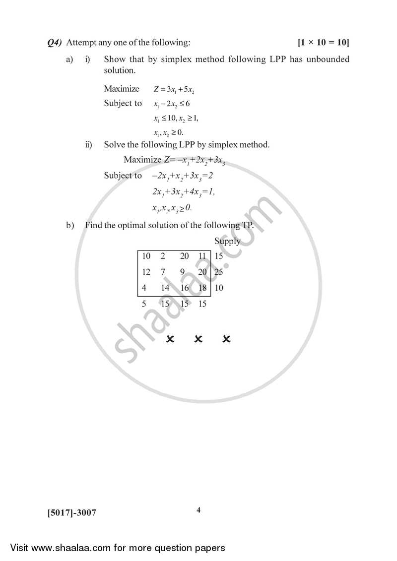 Operations Research 2016-2017 - B.Sc. - Semester 5 (TYBSc) - University of Pune question paper with PDF download