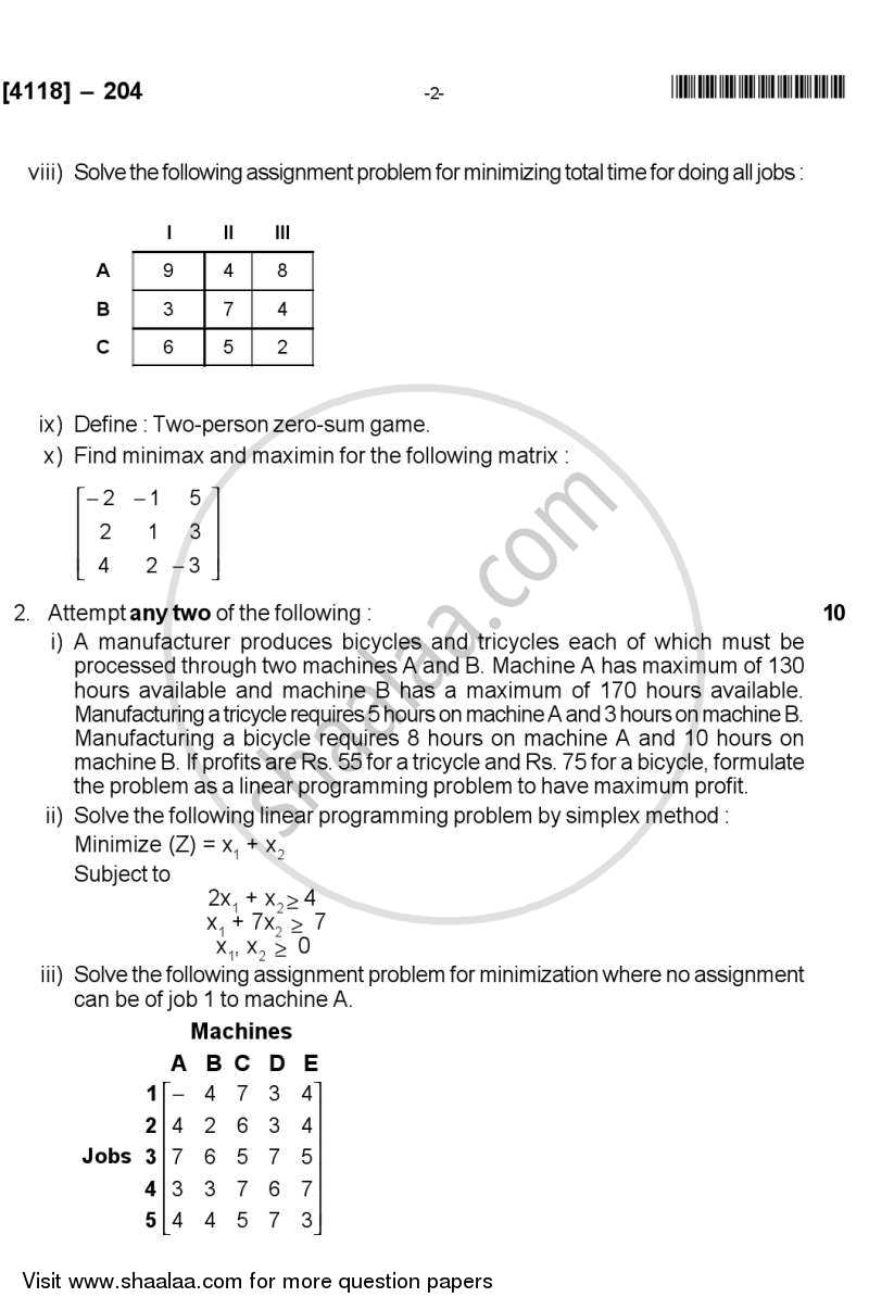 Operations Research 2012-2013 - B.Sc. - Semester 4 (SYBSc) - University of Pune question paper with PDF download