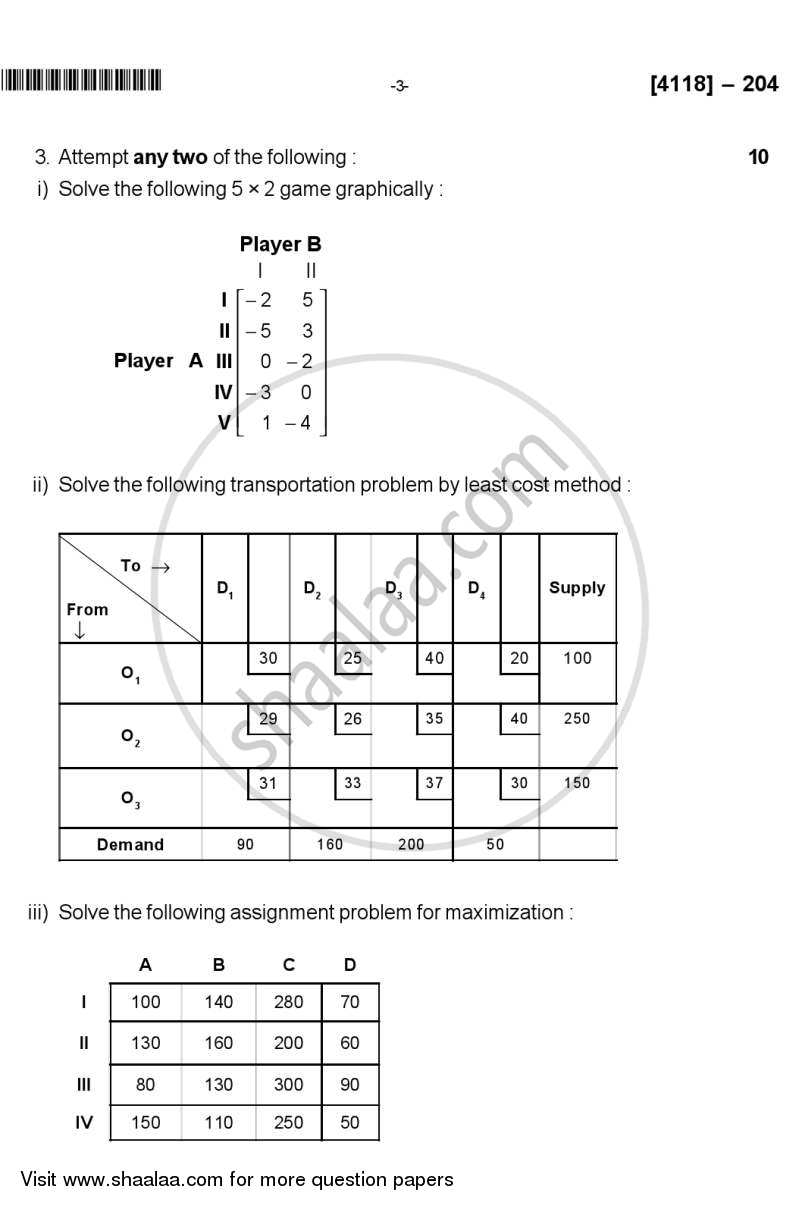 Operations Research 2012-2013 - B.Sc. - Semester 4 (SYBSc) - University of Pune question paper with PDF download