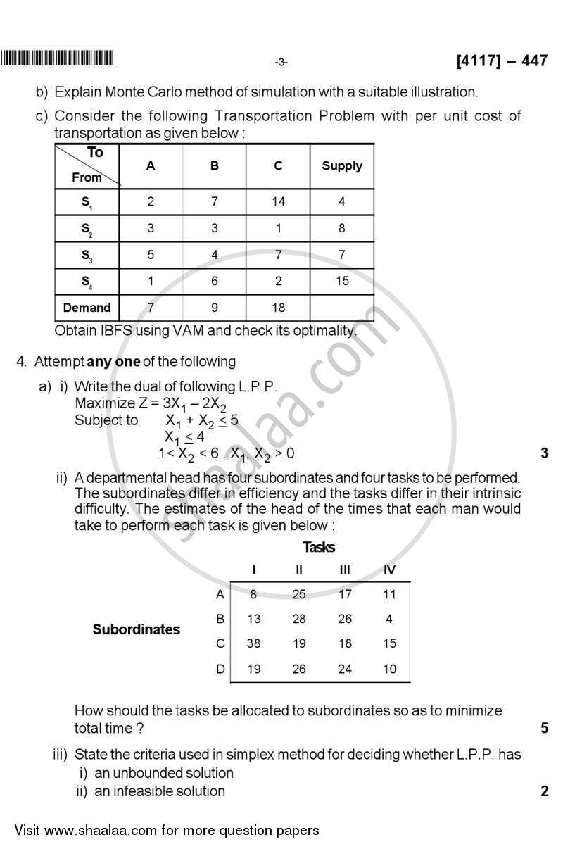 Operations Research 2012-2013 - B.Sc. - Semester 6 (TYBSc) - University of Pune question paper with PDF download