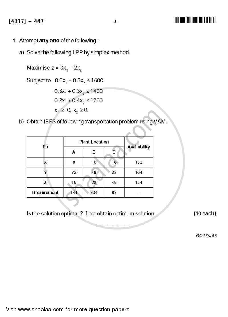 Operations Research 2013-2014 - B.Sc. - Semester 6 (TYBSc) - University of Pune question paper with PDF download