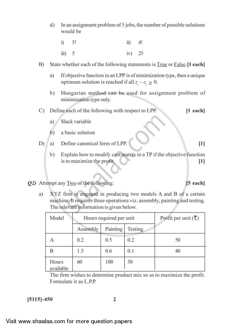 Operations Research 2016-2017 - B.Sc. - Semester 6 (TYBSc) - University of Pune question paper with PDF download