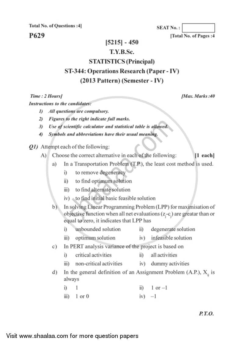 operations research mba question paper