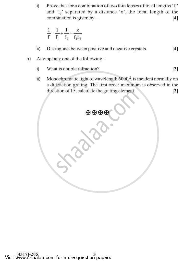 Optics 2013-2014 - B.Sc. - Semester 4 (SYBSc) - University of Pune question paper with PDF download