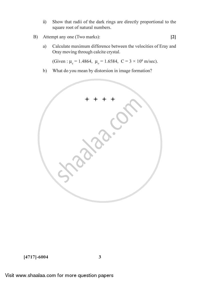 Optics 2014-2015 - B.Sc. - Semester 4 (SYBSc) - University of Pune question paper with PDF download