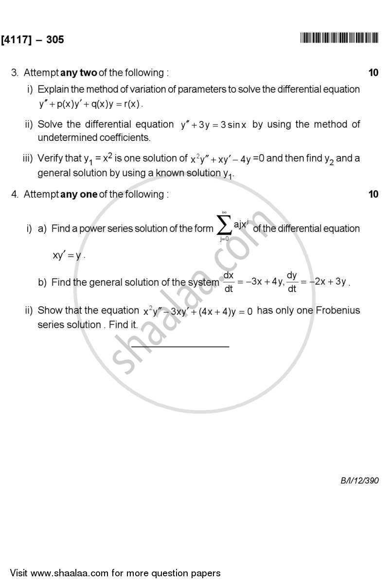 Ordinary Differential Equations 2012-2013 - B.Sc. - Semester 5 (TYBSc) - University of Pune question paper with PDF download