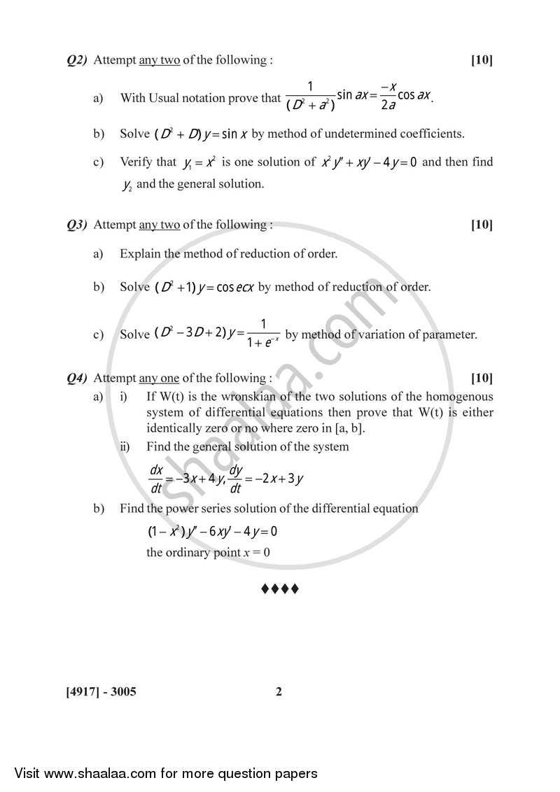 Ordinary Differential Equations 2015-2016 - B.Sc. - Semester 5 (TYBSc) - University of Pune question paper with PDF download