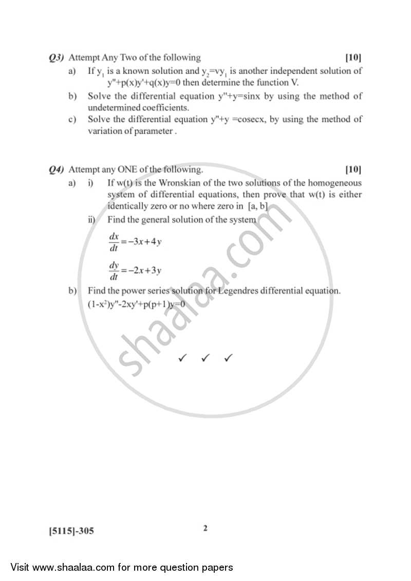 Ordinary Differential Equations 2016-2017 - B.Sc. - Semester 5 (TYBSc) - University of Pune question paper with PDF download