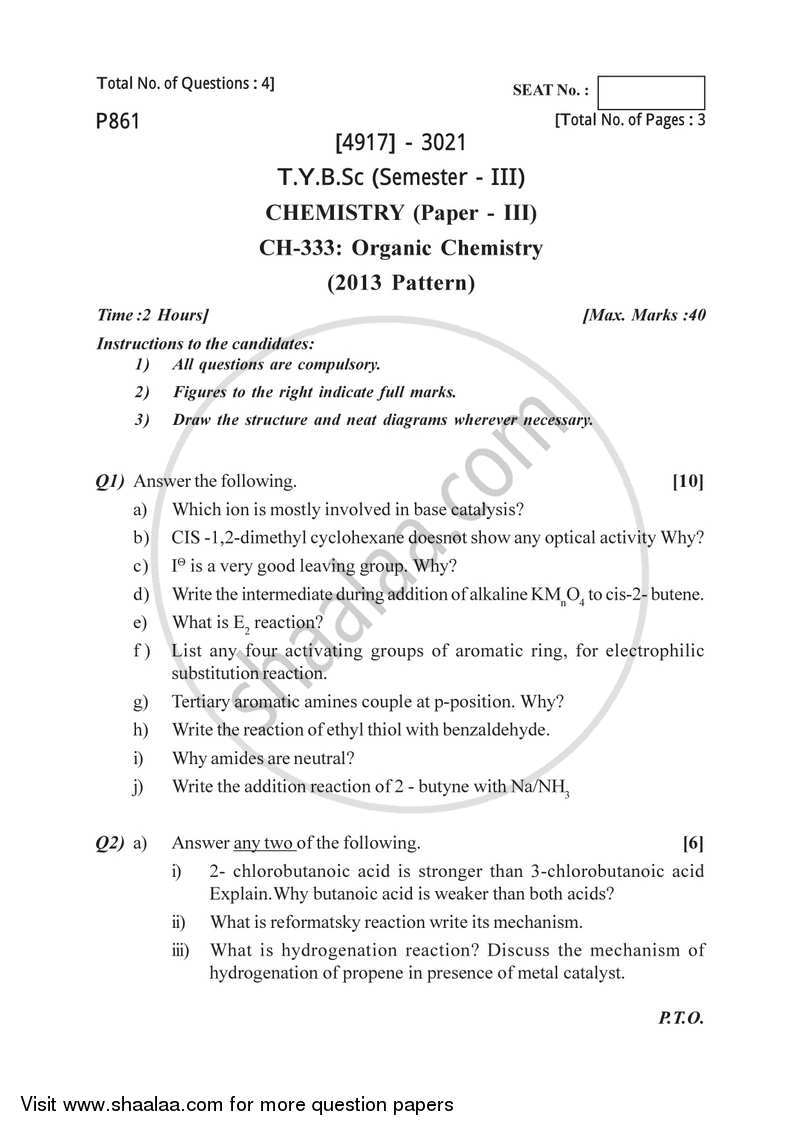 Organic Chemistry 2015-2016 - B.Sc. - Semester 5 (TYBSc) - University of Pune question paper with PDF download