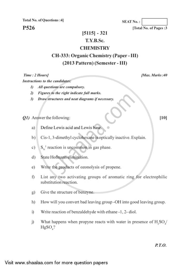 Organic Chemistry 2016-2017 - B.Sc. - Semester 5 (TYBSc) - University of Pune question paper with PDF download