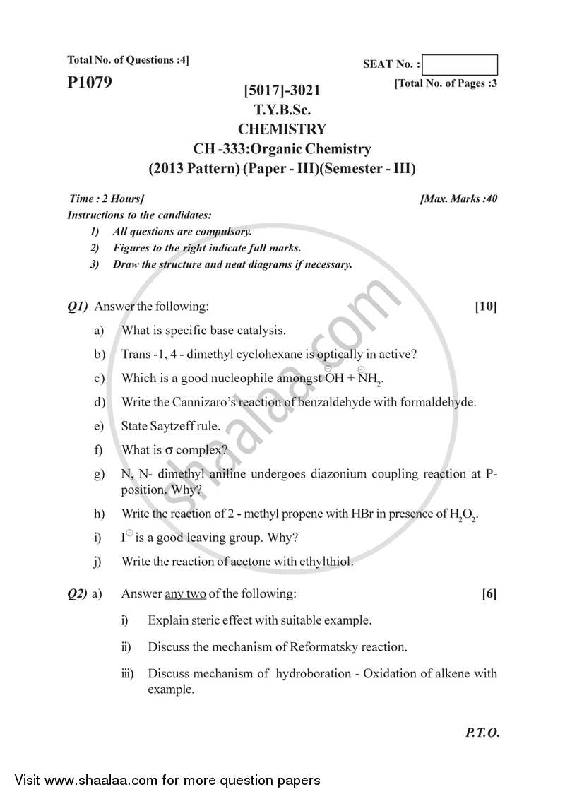 Organic Chemistry 2016-2017 - B.Sc. - Semester 5 (TYBSc) - University of Pune question paper with PDF download