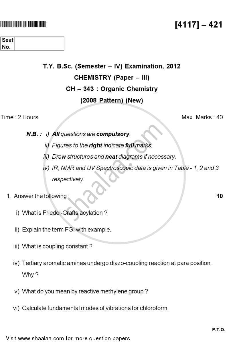 Organic Chemistry 2012-2013 - B.Sc. - Semester 6 (TYBSc) - University of Pune question paper with PDF download