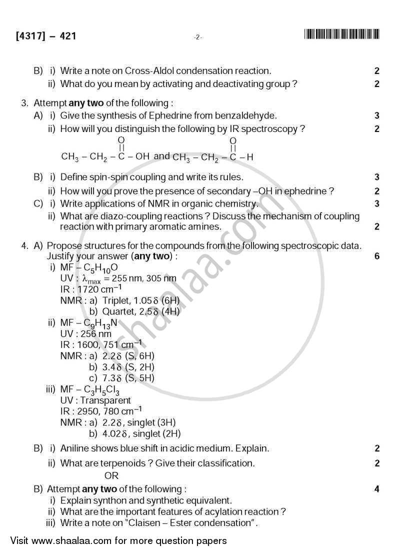 Organic Chemistry 2013-2014 - B.Sc. - Semester 6 (TYBSc) - University of Pune question paper with PDF download