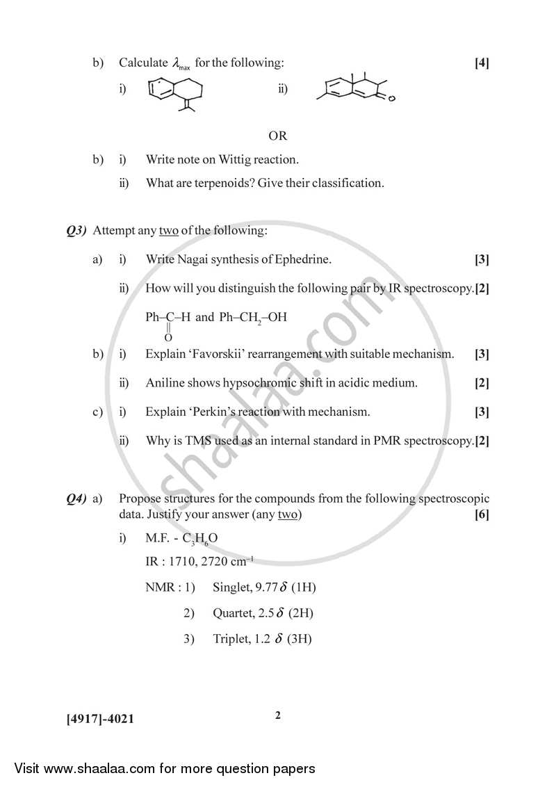 Organic Chemistry 2015-2016 - B.Sc. - Semester 6 (TYBSc) - University of Pune question paper with PDF download