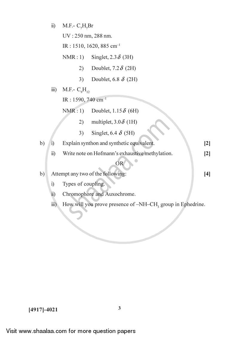Organic Chemistry 2015-2016 - B.Sc. - Semester 6 (TYBSc) - University of Pune question paper with PDF download