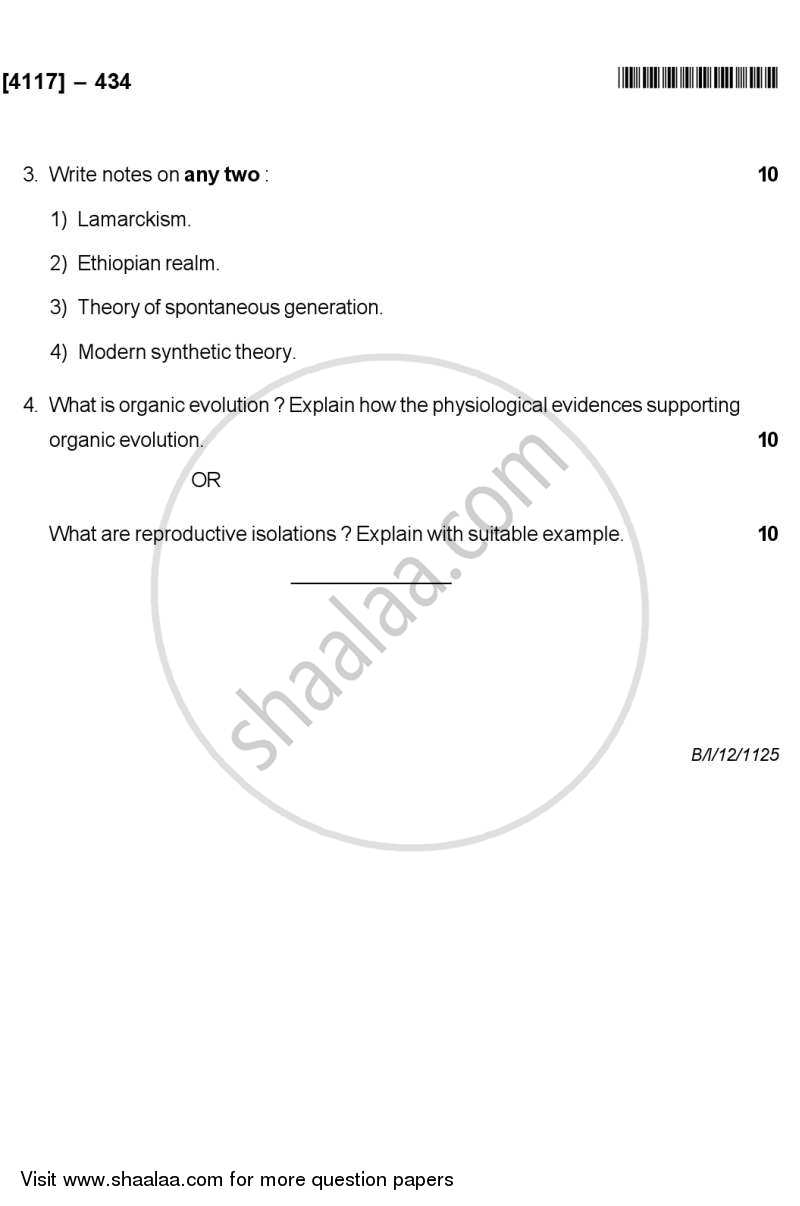 Organic Evolution 2012-2013 - B.Sc. - Semester 6 (TYBSc) - University of Pune question paper with PDF download