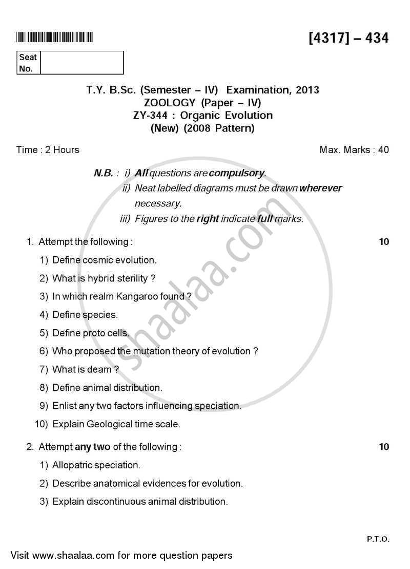 Organic Evolution 2013-2014 - B.Sc. - Semester 6 (TYBSc) - University of Pune question paper with PDF download