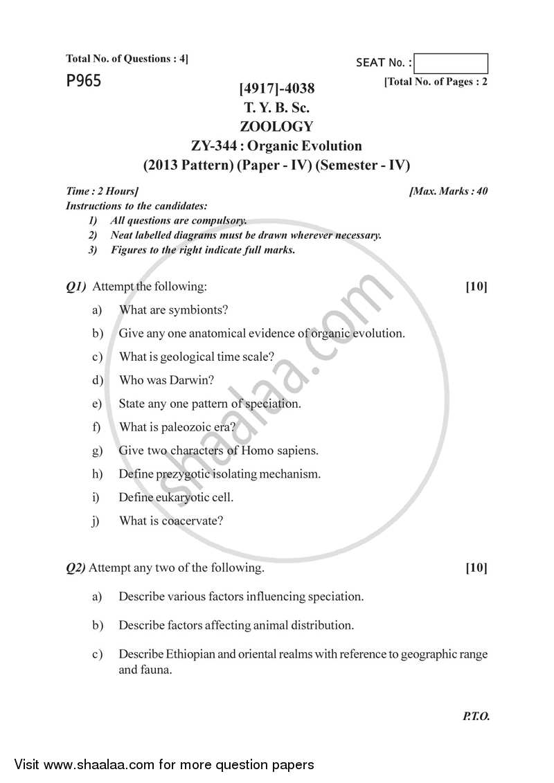 Organic Evolution 2015-2016 - B.Sc. - Semester 6 (TYBSc) - University of Pune question paper with PDF download