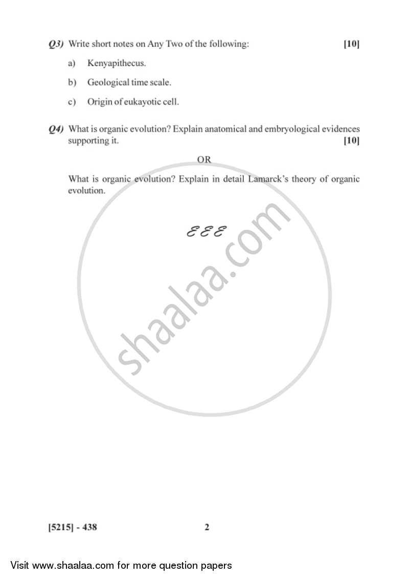 Organic Evolution 2017-2018 - B.Sc. - Semester 6 (TYBSc) - University of Pune question paper with PDF download
